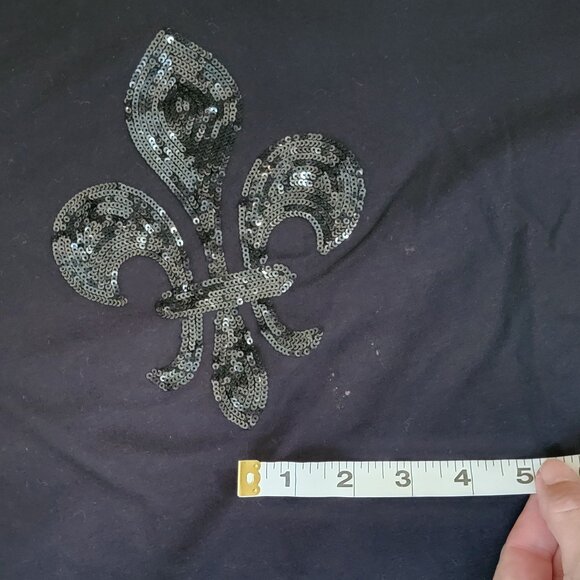 TALBOTS Black Cotton Stretch Top Fleur De Lis Sequins Saints Long Sleeve Top - Picture 7 of 8
